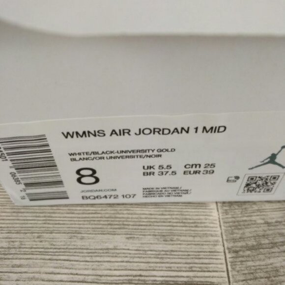 Nike Air Jordan 1 Mid University Gold White Sneakers Shoes - Picture 10 of 15